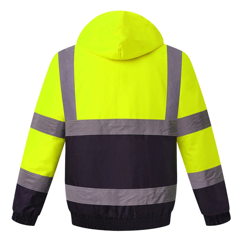 High Visibility Reflective Witnter Jacket Men Waterproof Thickened Safety Coat for Outdoor Work Hi Vis Workwear Bomber Jacket