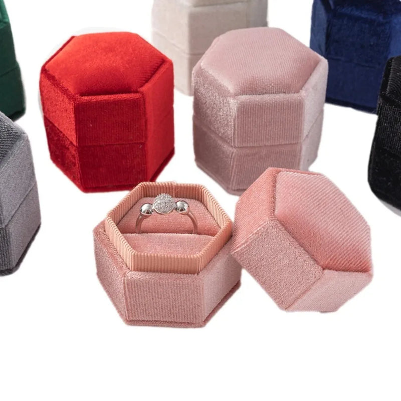 1PC Velvet Ring Box Hexagon Jewelry Box Gift Box for Jewelry Packaging
