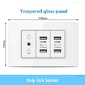 White Tempered Glass Italy USB Type C Smart Fast Charging Wall Socket Plugs Schuko Light Switch Panel Chile TV Sat Computer CAT6