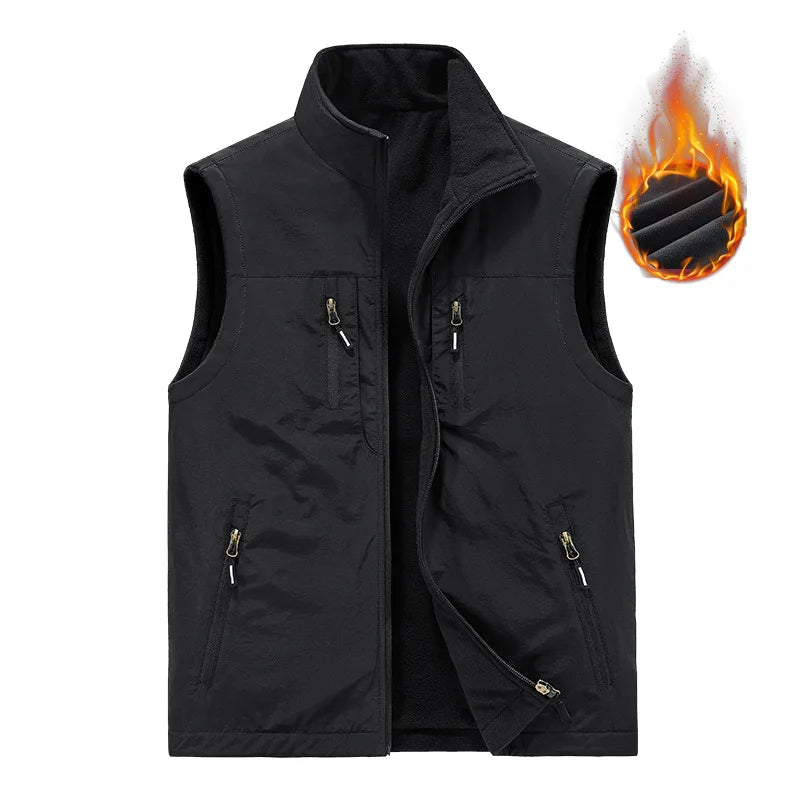 2025 Autumn Winter Thickened Fleece Double-Sided Vest Men's Jacket Warm Outerwear Slim Fit Casual Style Daily