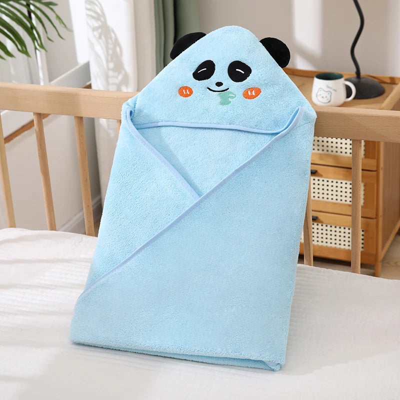 A Cartoon Coral Fleece Bath Towel for Babies, Children's Bath Towel, Baby Washcloth, 31.5* 31.5inch , Made of Super Absorbent Polyester Material, Warm and Breathable, with Cartoon Animal Shapes for Kids, Suitable for Home and