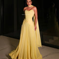 Booma A-Line Pleat Yellow Evening Dresses Sleeveless | SAMAG