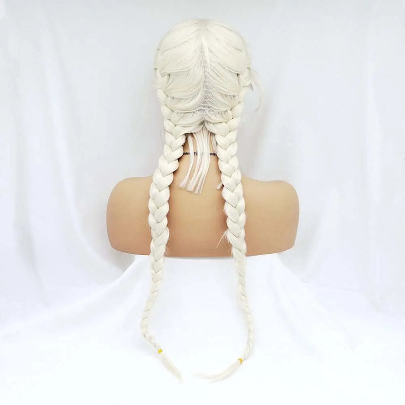 Sylvia Wigs60#Color Platinum Blonde Double Braid Synthetic Blonde Lace Front Braid Wigs  Hair Heat Resistant Fiber Braid