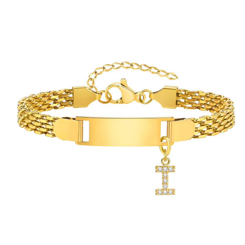 Vnox A-Z letters Baby Bracelets, Stainless Steel Strap Chain for Kids With Cute Letter Blank Bar, Children Jewelry Gift