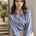AOSSVIAO 2026 Spring Autumn Classic Striped Woman Blouses Shirt Lady Long Lantern Sleeve Stand Collar Loose Blusas Tops