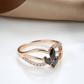 Luxury 18k Rose Gold Natural Black Diamond Ring Geometric Line Cross Wedding Gold Rings for Women Larimar Vintage Fine Jewelry