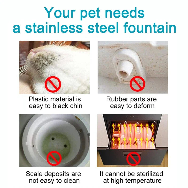 Stainless Steel Automatic Pet Water Dispenser Cat Drinking Fountain With Sensor Filter Cats Dog Ultra Quiet Pump Water Foutain