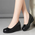 cresfimix women fashion sweet light weight black spring comfort slip on wedge heel shoes lady cool black leather heel shoe ab619