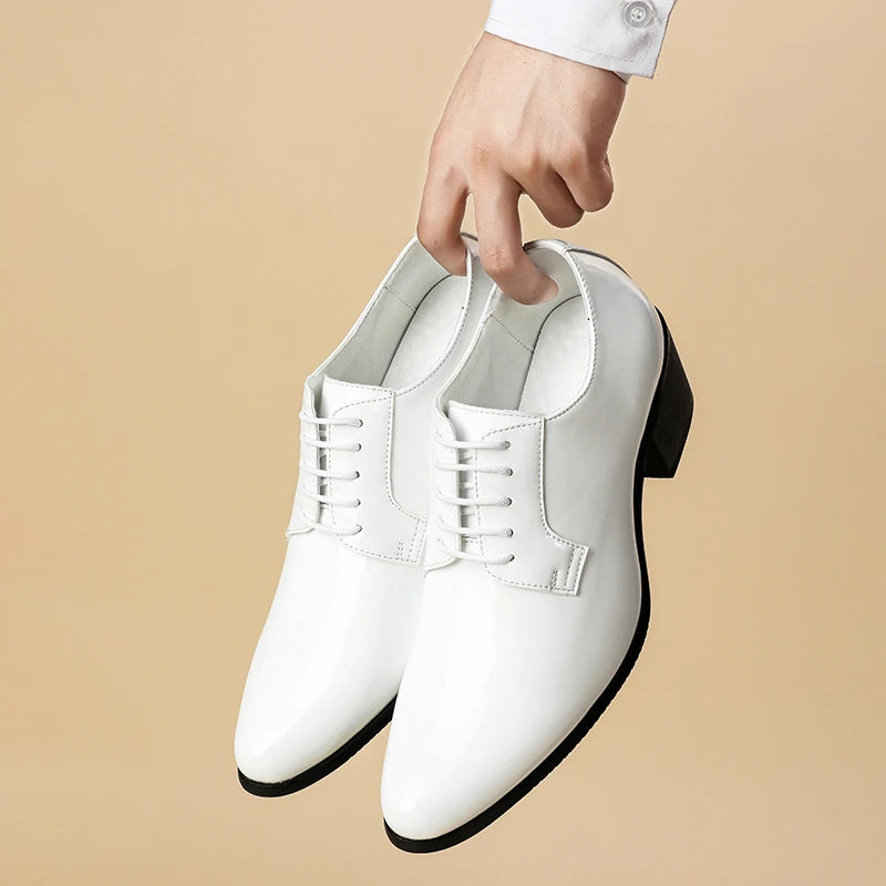 Pointed High Heel Leather Shoes For Men In British Business And Casual Heightened Wedding Shoes Korean Style Shiny Hairstylist