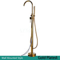 KEMAIDI Golden Plated Bathtub Filler Shower Roman Tub Faucet Set Free Standing Black Bath Shower Systerm Round Spout Mixer Tap