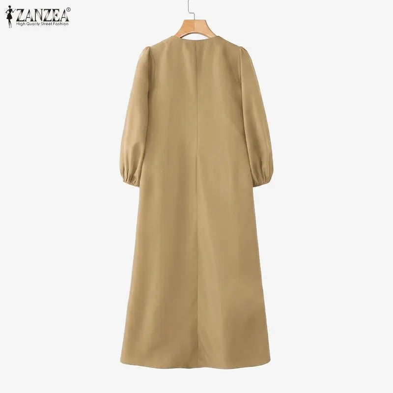 ZANZEA Muslim Women Lace Patchwork Maxi Dress Modet | SAMAG
