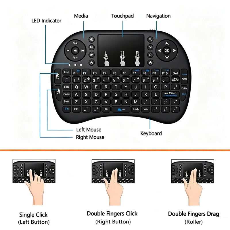 KEBIDUMEI 2.4G Wireless Keyboard Air Mouse with Touchpad Mini Remote Control Keyboard Computer Accessories for PC Android TV Box