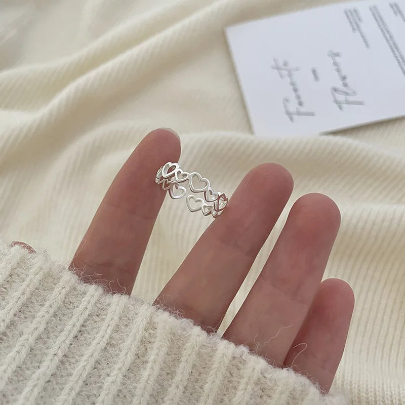 925 Sterling Silve Love Heart Hollowed Out Ring For Women Girl Extremely Fine Korea Ins Jewelry Gift Dropshipping