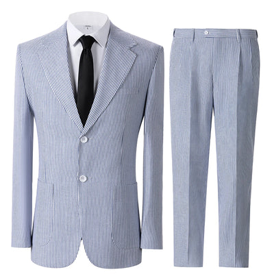 Men's Seersucker Striped Suits Slim Fit Summer Casual | SAMAG
