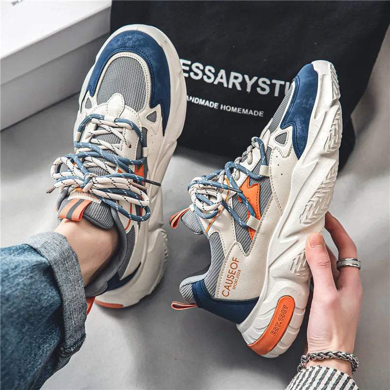 Streetwear Men's Mesh Platform Sneakers 2026 Spring New Anti Slip Height Increasing Casual Youth All Mat Footwear