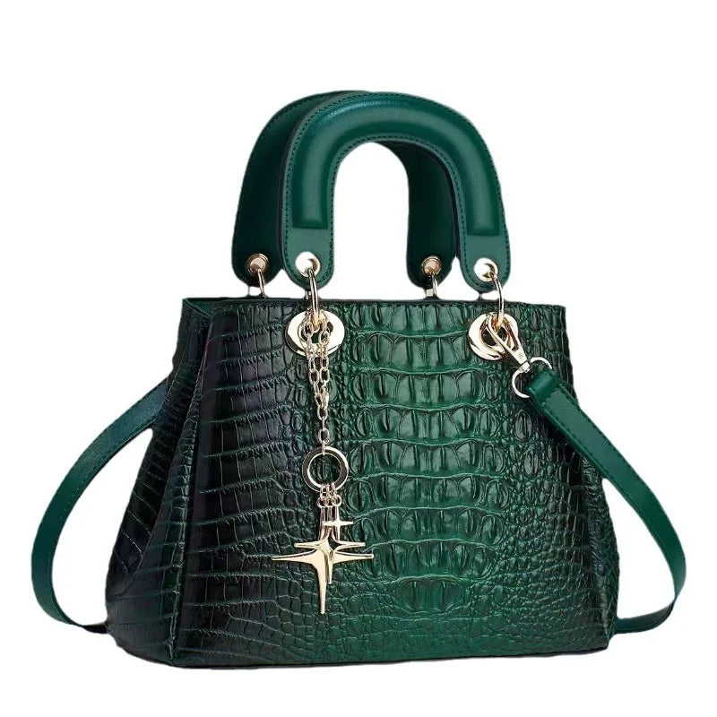 High Quality Leather Women'S Shoulder Bag Fashionable Boston Crossbody Bag Classic Crocodile Pattern Handbag Commuting Tote Bag