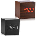 Wooden Digital Alarm Clock with LED Display Voice-activated or constant-on mode Powered by 3 AAA batteries or USB power cable
