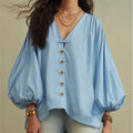 Autumn New Solid Color Fashion Single-breasted Loose Women Shirt Casual Retro Lantern Long-sleeved Versatile Female Vacation Top