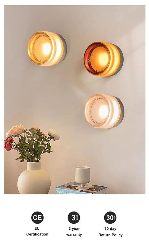 Modern Circular Wall Lamp LED Glass Wall Lamp Sconce Living Room Corridor Bedroom Bathroom Home Decoration Indoor Lighting