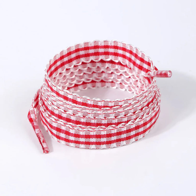 Gingham Ribbon Shoelaces Wave Edge Plaid Flat Shoe Laces Decorative Replacement Laces For Sneakers Casual Shoes