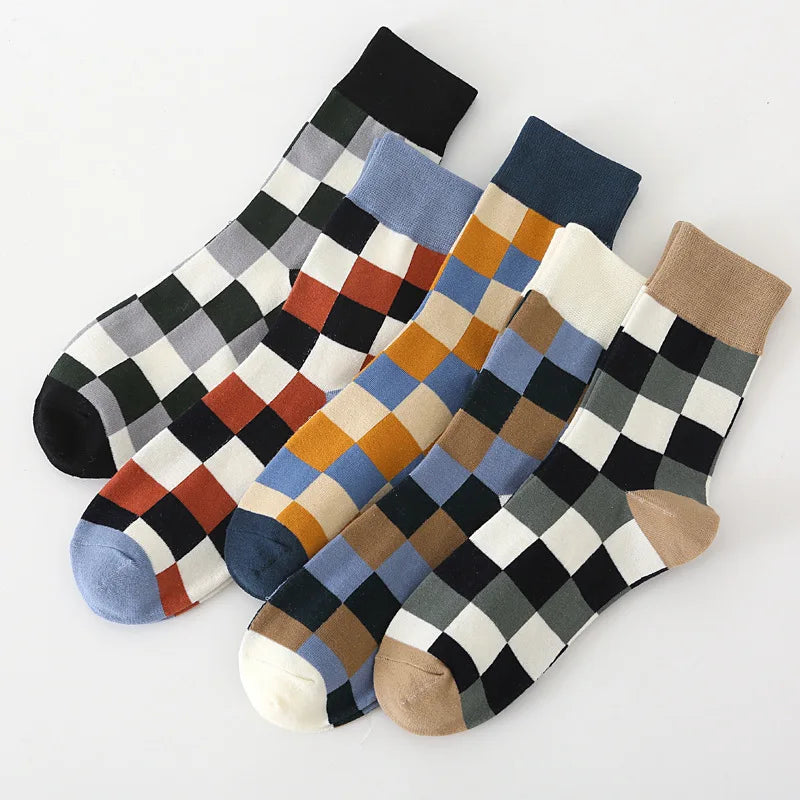 5Pair Pack New Men's Socks Colorful Grid Casual Business | SAMAG