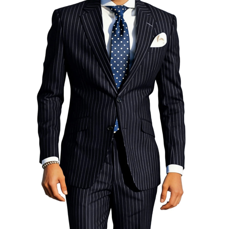 Men's Classic Stripe Suits 2 Piece ( Blazer+Pants ) Notch Lapel 2 Buttons Slim Fit Jacket & Trousers for Business Casual Wedding