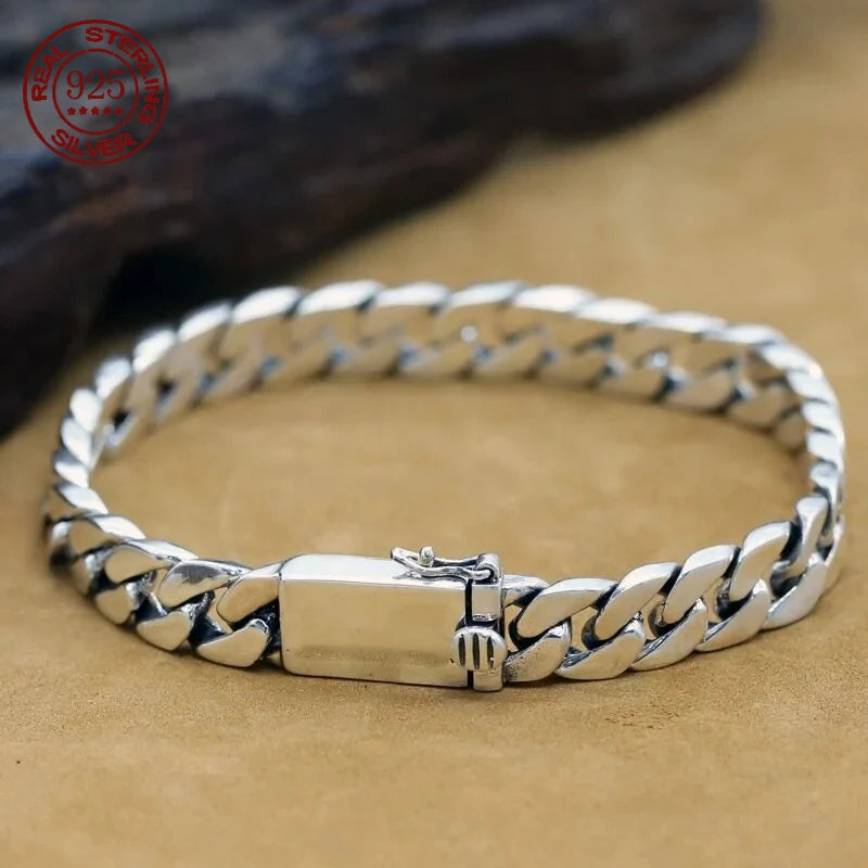 Solid S925 Sterling Silver Bracelet 7MM 8MM 10MM Punk Argent 925 Jewelry Never Fade Men Gifts Past Test - Visuel 8 | SAMAG