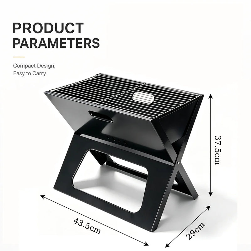 Portable folding barbecue grill with ventilation design for 3-5 people evenly heated essential for camping and picnicking