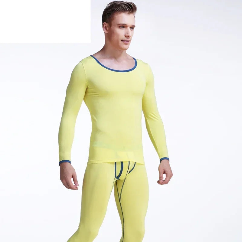 Men thin Model slim round neck base shirt long Johns youth warm suit underwear men