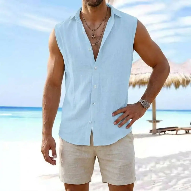 Summer Men's Fitness and Casual Vest, Loose-Fitting Sleeveless Shirt, Linen Material