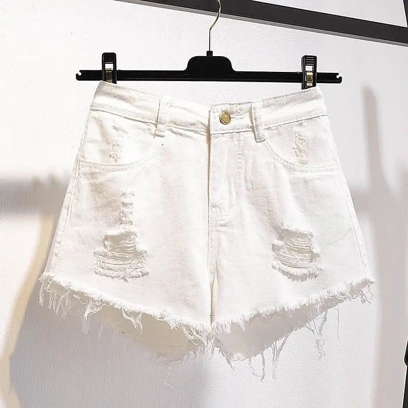 Large Size High-Waisted Denim Shorts for Women Summer Ruffled Wide-Leg Hot Pants Loose Fit A-Line Basic Short Jeans