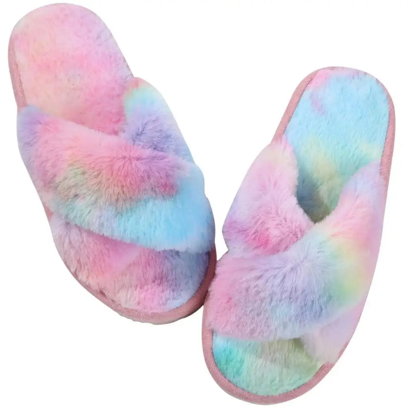 Shevalues Fashion Fluffy Home Slippers For Women Winter Indoor Open Toe Furry Cotton Shoes New Casual Furry Cozy Soft Slippers