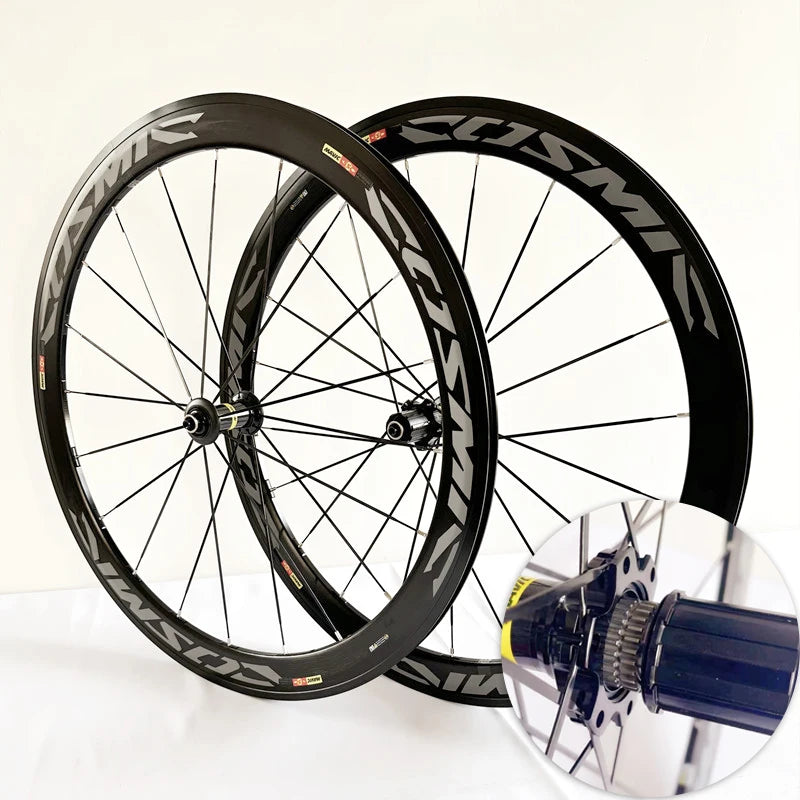 New 700C 30/40/50mm Road bike alloy Bicycle wheelset clincher rims Thru Axle V Disc brake 120 noise 36T Planetary ratchet hubs