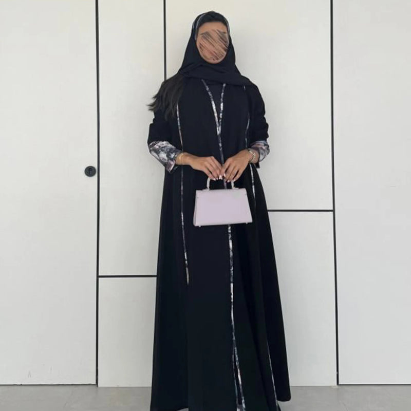 Long Raglan Sleeve Abaya with Contrast Print Details | SAMAG