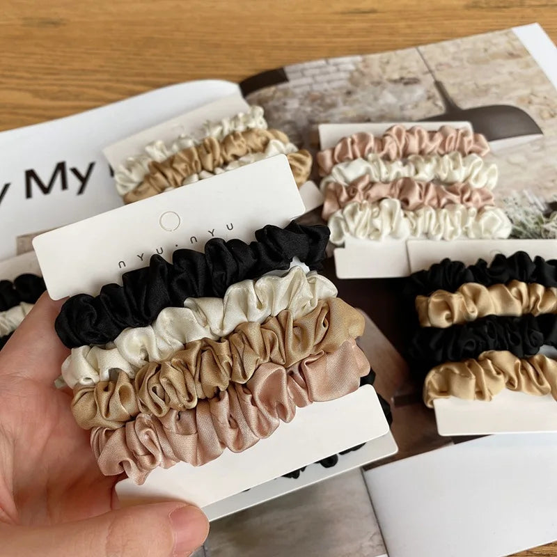 4pcs Pure Silk Small Scrunchie Set for women satin hair rubber bands girls elastic hair tie black hair rope Hair Accessories