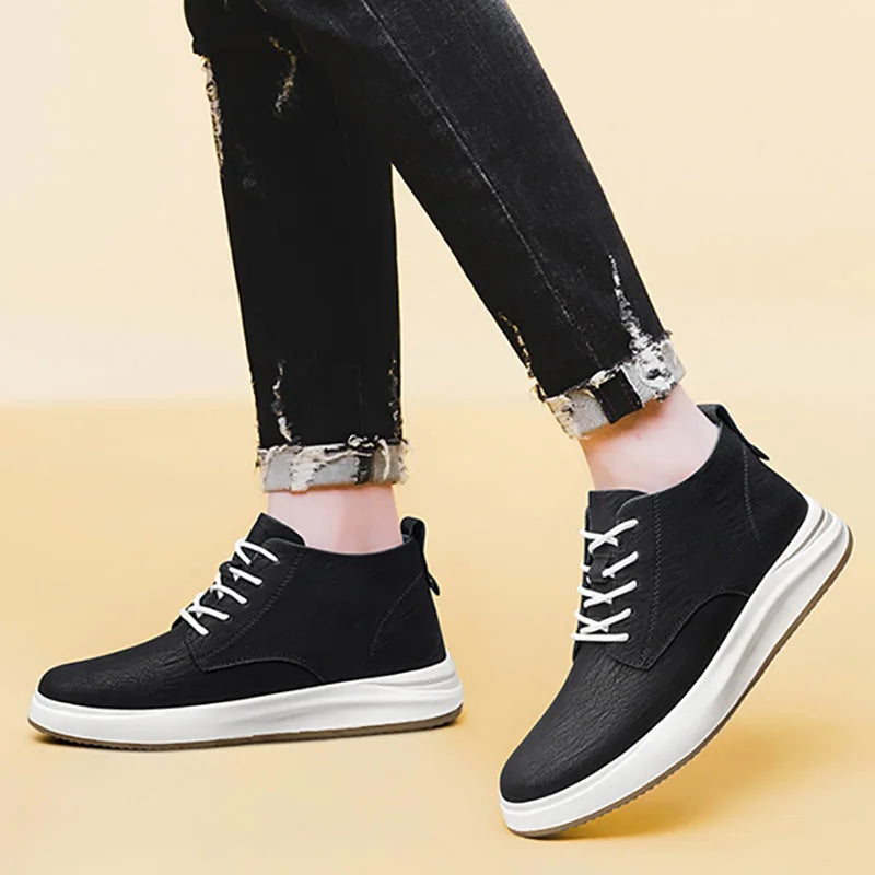 Men's genuine leather casual sports shoes new elevator shoes 8cm 6cm invisible height-enhancing shoes Men's elite sneakers