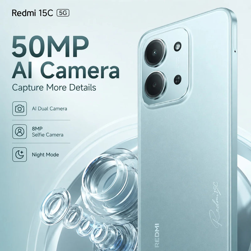 2026 new Redmi 15C 5G 8GB+256GB Smartphone, Dimensity 6300, 120Hz Display, 50MP AI Camera, 6000mAh Battery, 33W Turbo Charge