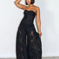 Female Fashion sexy Strapless Design Hollowed Top Pants 2 Piece Set Women Tank Chic Solid Sleeveless Vest Straight Pant Suit