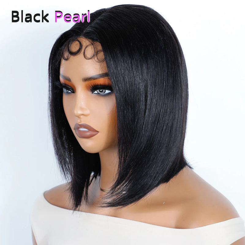 180% Density Cheap Nature Remy Black Dark Hair Wigs Sleek Peruvian Straight Lace Bob Wigs Short Lace Part Human Hair Wigs