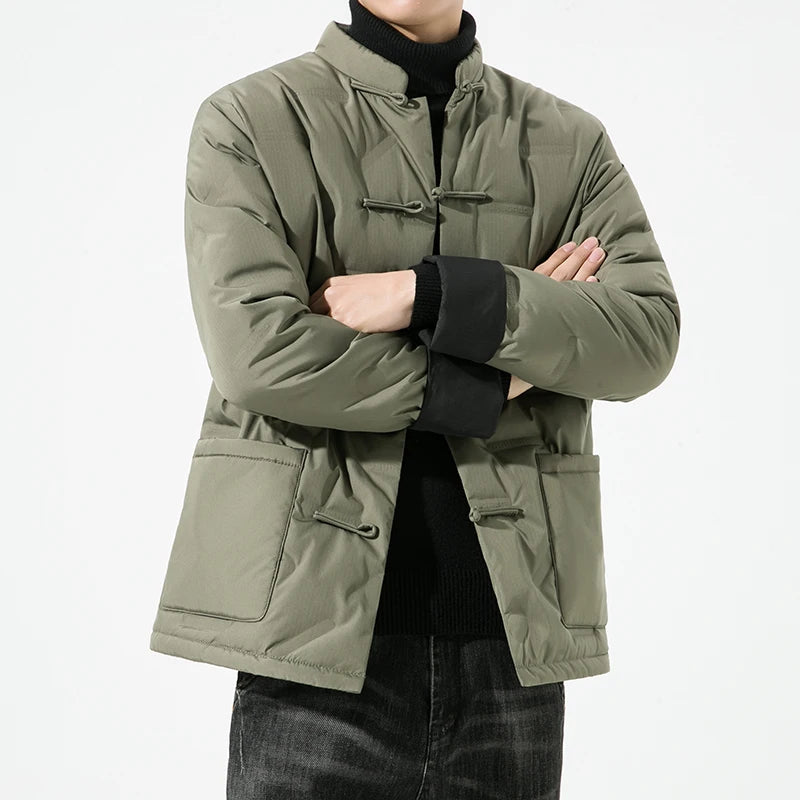 2025 Winter Chinese Style Men Casual White Duck Down Jackets Men Thick Warm Parkas Male Windproof Outwear Black Coats
