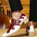 Breathable Comfort Low Heel Men Loafers White Red Patchwork Leather Slip On Business Wedding Casual Dress Shoes