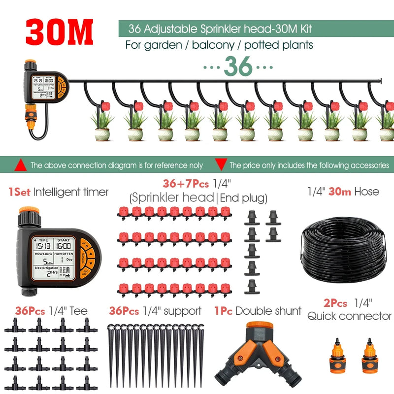 5-50M 1/4" Garden Smart Timer Irrigation Set IPX5 Waterproof LCD Automatic Watering Controller Can Be Used Water Lawn Plants kit