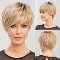 Short Ombre Blonde 100% Human Hair Wigs for Women Afro Remy Wig with Bang Pixie Cut Layered Human Hair Machine Made Women Wigs