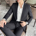 Men's Fashion High-Quality Slim Fit Two-Piece Suit Set Spring Autumn Stripes Business Casual Trousers And Jacket Combo