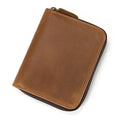 Men Crazy horse Genuine Leather Coin Wallet Real Leather Snap Short Purse Women Coin Pocket Zip Around Small Trifold Pocket