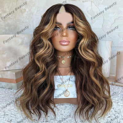Highlight Human Hair Honey Brown1x4 Opening V Part Wigs | SAMAG