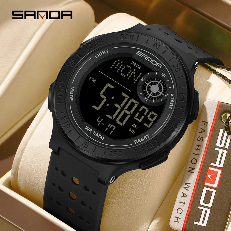 SANDA 6337 Fashion Men's Electronic Watch Sports Alarm Clock 50M Waterproof Stopwatch Timer Men's and Women's Watch