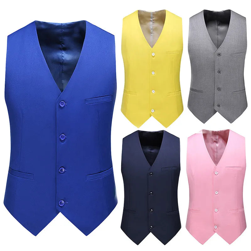 Vest Mens Fashion Casual High Quality Solid Color Slim Large Size Business Office Waistcoat Men Groom Wedding Dress Suit Vests