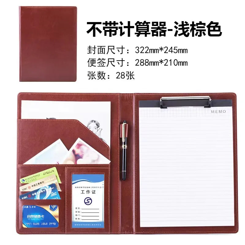 2026 A4 PU Leather Business Padfolio Organizer Case Vintage Binder Business Manager Document Pads Office File Folder