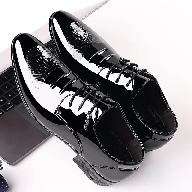 Luxury Business Oxford Leather Shoes Men Breathable Patent Leather Formal Shoes Plus Size Man Office Wedding Flats Male Black